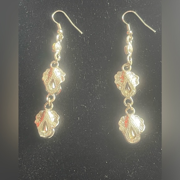 Vintage Silver Toned Red Faux Gem Dangle Earrings - Picture 3 of 5